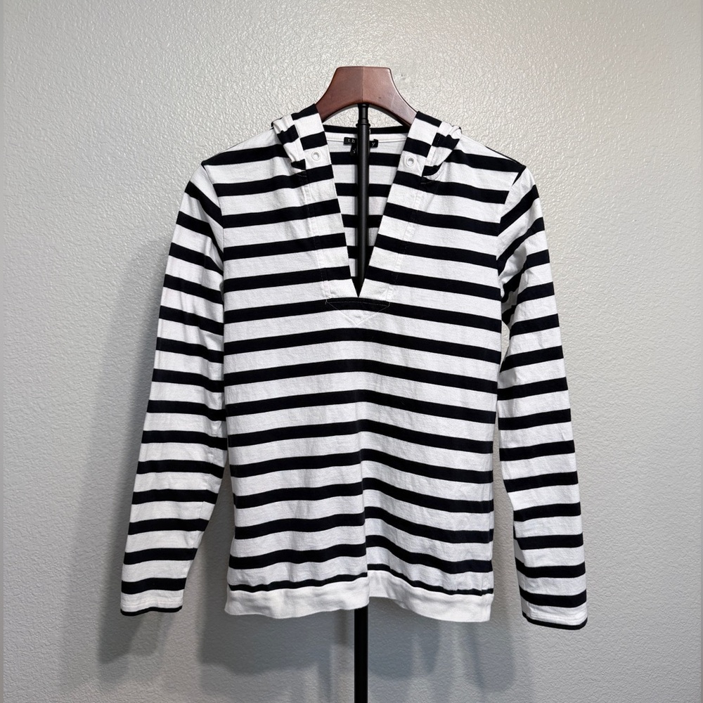 Theory 100% Pima Cotton Made in Peru Striped Long Sleeve Hooded Top - Women’s S